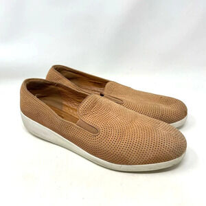 FitFlop Superskate Perforated Leather Tan Loafer Flat Shoes Size US 11
